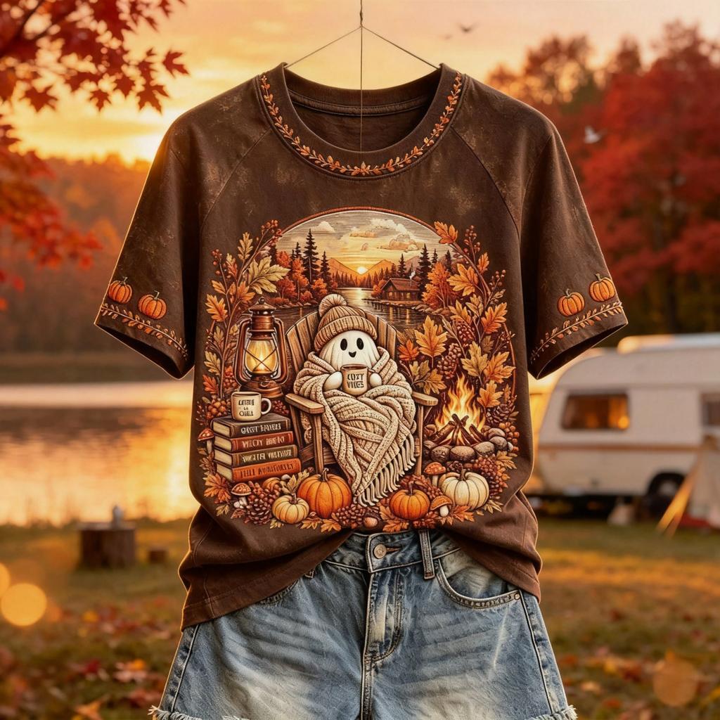 Women's Halloween Print V-Neck Short Sleeve T-Shirt Casual Fall Top for Party Daily Wear