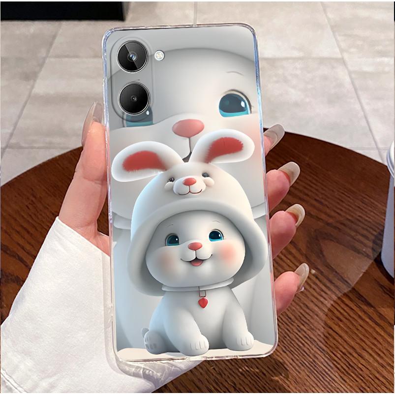 Чехол для Realme 9i 5G RMX3612 Чехол для Realme 10T 5G Задняя крышка Прозрачный ТПУ Роскошный Милый Мультяшный Кролик Любовь Забавный Силиконовый Мягкий Корпус