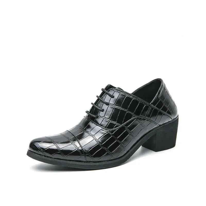 Новые модные черные элегантные мужские туфли большого размера 46 на высоком каблуке с острым носком, роскошные туфли для мужчин Chaussure Hommes