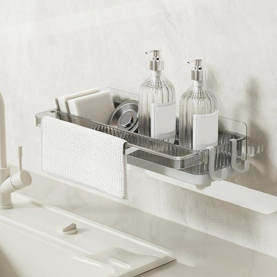 Настенная кухонная вешалка для полотенец с губкой, антикоррозийный многофункциональный регулируемый органайзер для хранения, компактная полка для ванной комнаты