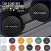 Car Carbon Fiber Door Slot Mat Set - Leather & Suede Anti-Skid Cup Holder Inserts for Decoration & Protection.