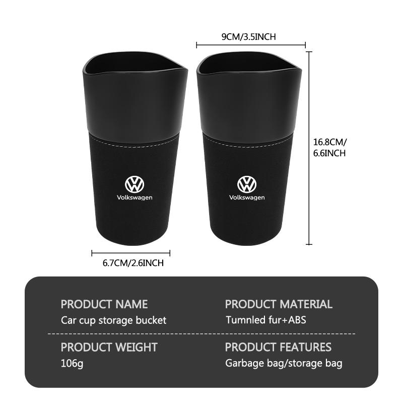 Emblems For Volkswagen VW Car Cup Shaped Trash Can Tumbled Fur Auto Storage Container Golf 4 5 6 7 Polo Jetta Sagitar Magotan Pa zf6