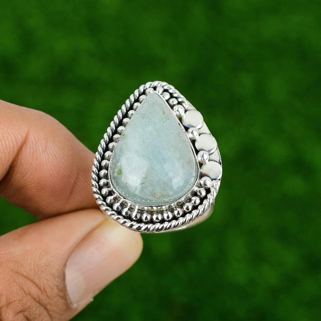 Сделка ко Дню матери Серебро 925 пробы Март Натуральный аквамарин Кольцо обещания Кольцо сестры Ювелирные изделия