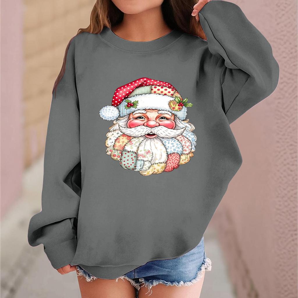 Children's Fashionable Casual Long-sleeved Loose Christmas Print Pullover Sweatshirt