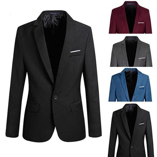 Мужская мода Slim Fit формальный костюм на одной пуговице пиджак пальто куртка верхняя одежда топ