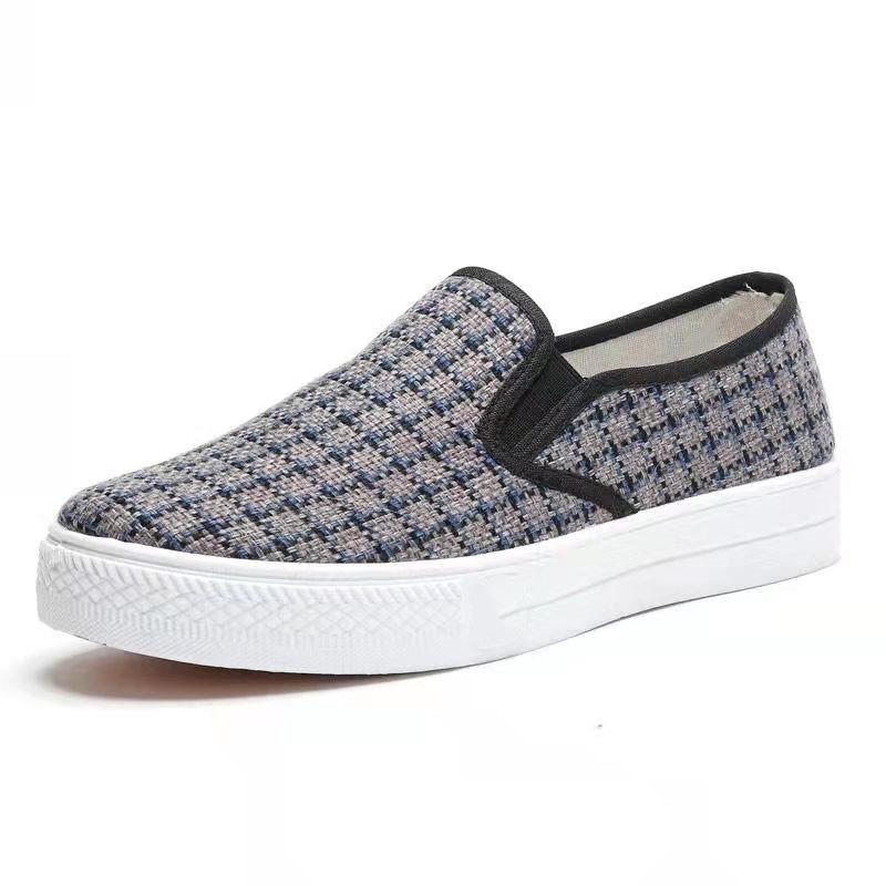 Повседневная тканевая обувь 2024 года, новые универсальные простые женские туфли в клетку на плоской подошве, удобные вулканизированные туфли Zapatos Mujer