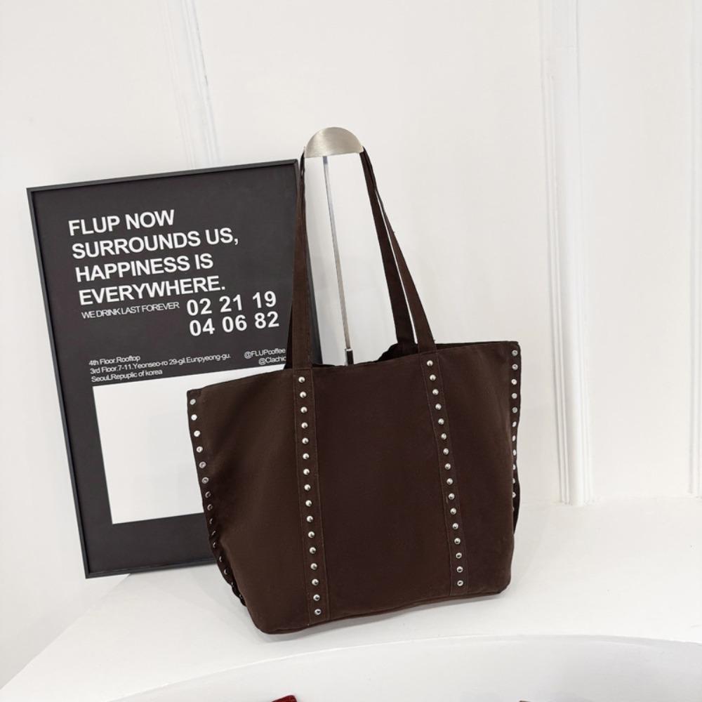 Solid Color Suede Leather Shoulder Bag PU Leather Matte PU Handbag Suede Rivet Tote Bag Outdoor