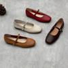 Mary Jane Leather Single Shoes Round Toe Flat Soft Cowhide Women's Shoes