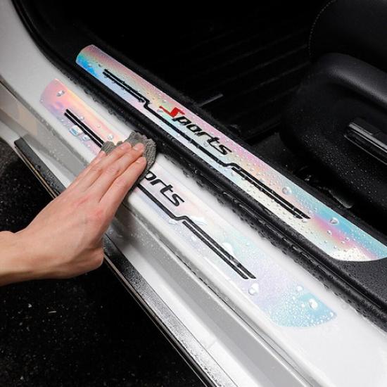 4pcs Laser Car Door Plate Sill Scuff Cover Anti Scratch Sticker Trim Accessories