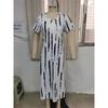 Women's Short-sleeved V-neck Striped Print Loose Long Dress
