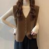 Осень-зима Женский жилет с V-образным вырезом на пуговицах Однотонный свободный трикотажный толстый сохраняющий тепло свободный свитер без рукавов