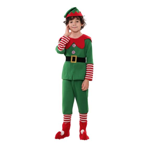 Christmas Elf Costume Set with Hat Accessories Boys Girls Elf Outfit Xmas Holiday Fancy Costume Party Cosplay Santa's Helper Suit
