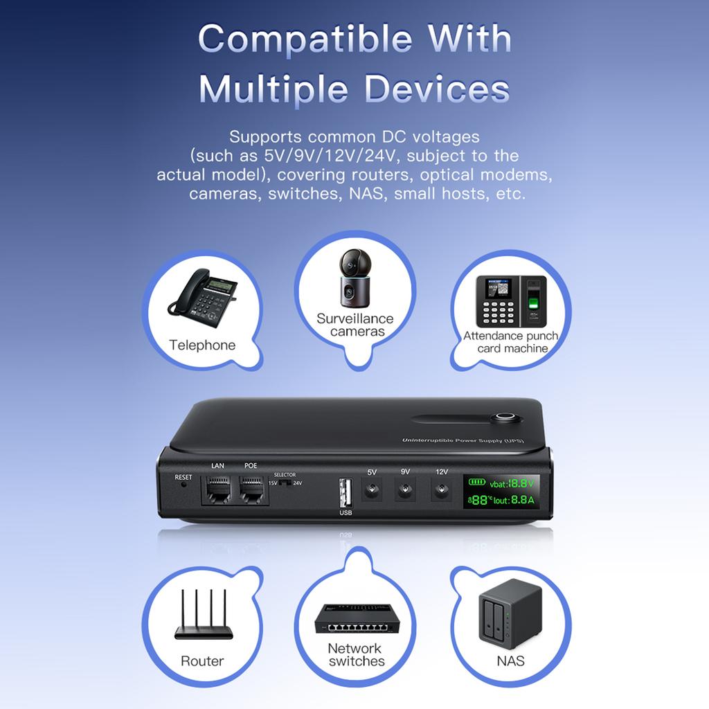 ИБП 36 Вт Источник бесперебойного питания со светодиодным дисплеем Многоинтерфейсный Бесперебойное переключение для непрерывного питания