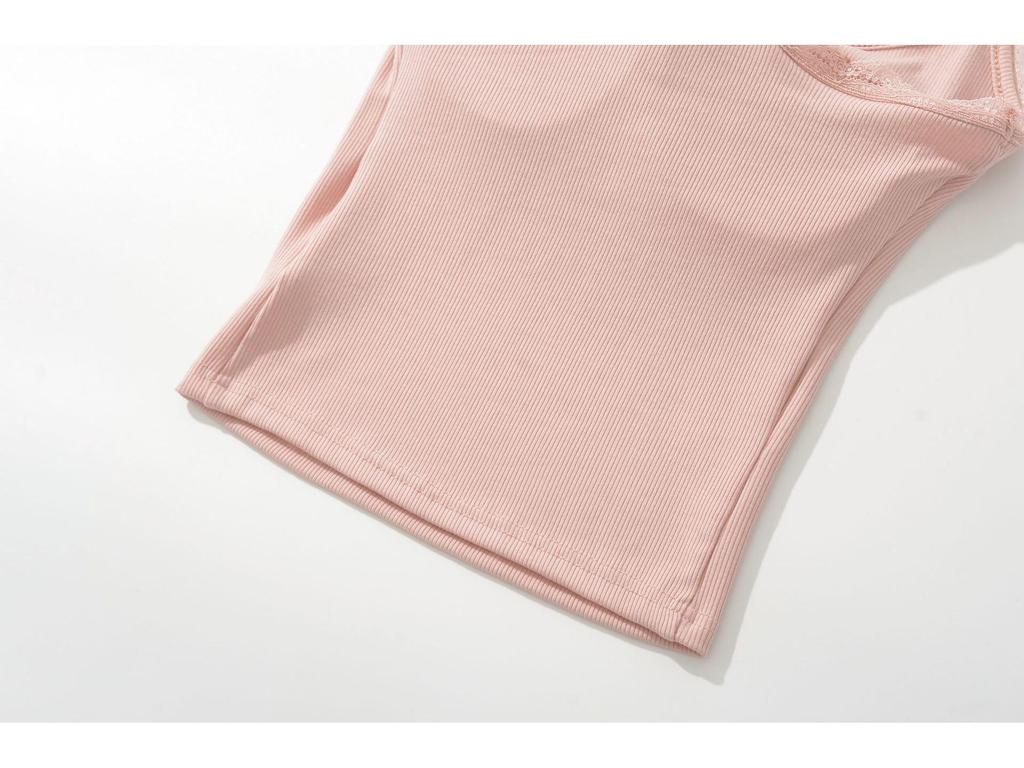 Women's Summer 2024 Backless Slim-Fit Halter Top with Bra Pads & Lace Trim