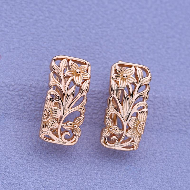 LSOOYH Clip Earrings Rose Gold Color Fashion Earring For Women Hollow Square Flower Stud Earrings Jewelry