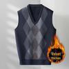 Men's Autumn/Winter Plus Velvet V-Neck Diamond Jacquard Sweater Vest