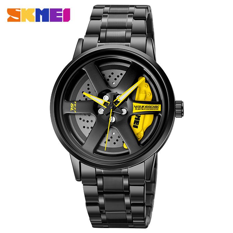 Skmei Fashion Men's Quartz Watch Rotating Car Wheel Dial Waterproof Sports Racing Watch Creative Clock