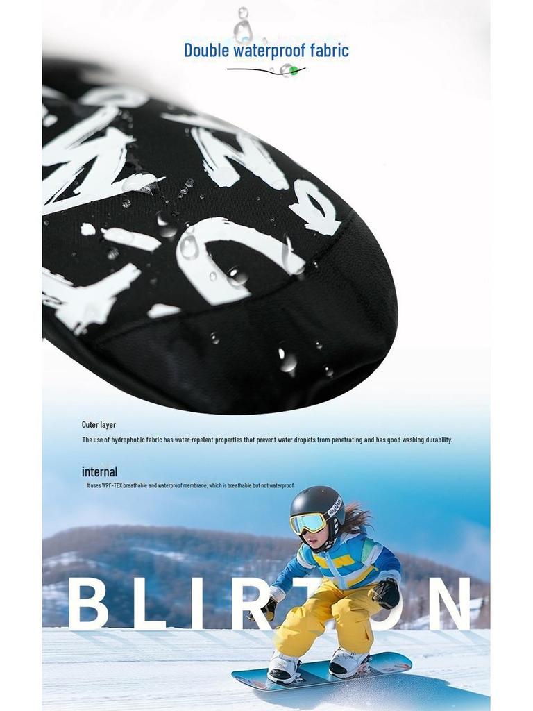 Детские зимние двухслойные водонепроницаемые горнолыжные перчатки 2024 года: Износостойкий и теплый