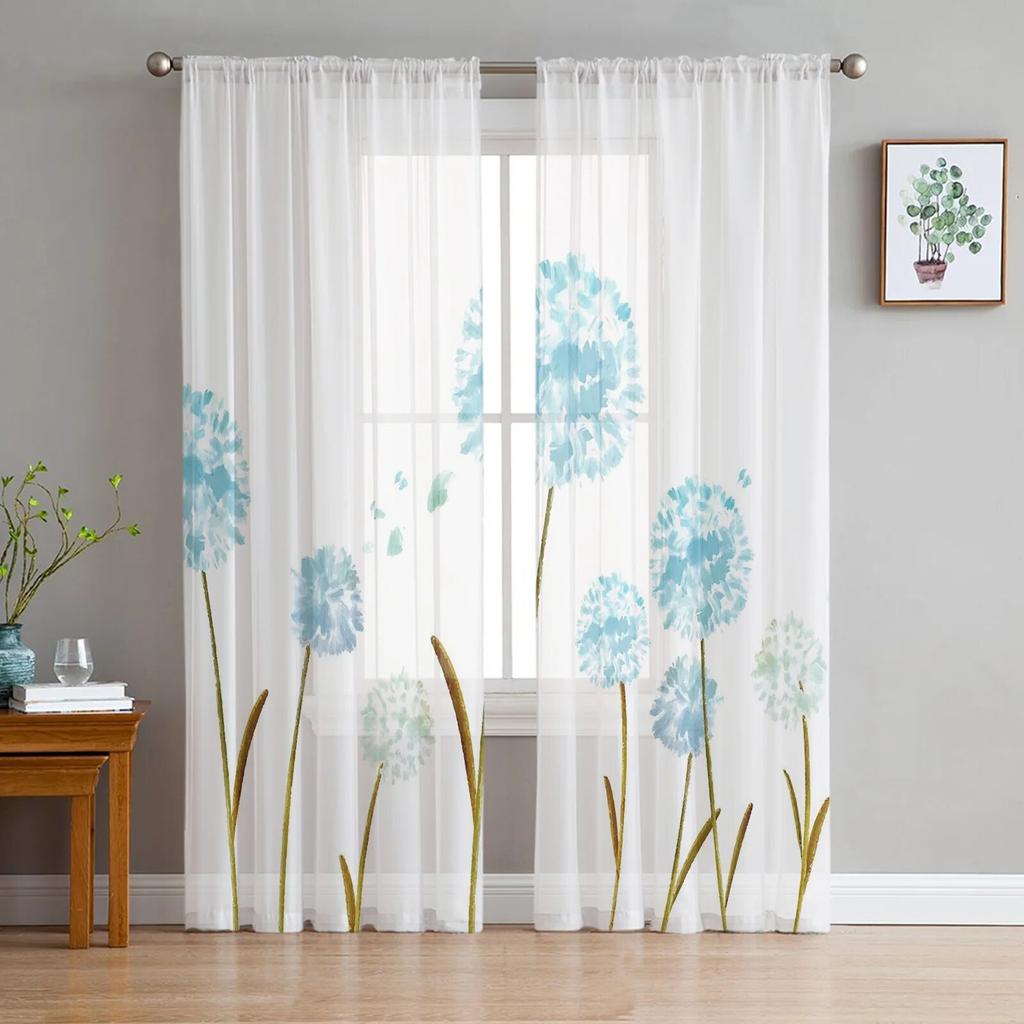 Dandelion Flowers Tulle Curtains for Living Room Drapes Window Sheer Modern Curtains for Bedroom Decor