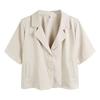 Женский пиджак с лацканами, короткий рукав, свободный крой, пиджак с карманами, однотонный свободный летний деловой пиджак