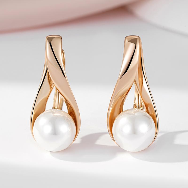 Kinel Pearl Drop Earrings For Women Rose Gold Color Bride Wedding Elegant Jewelry Memorial Day Gift