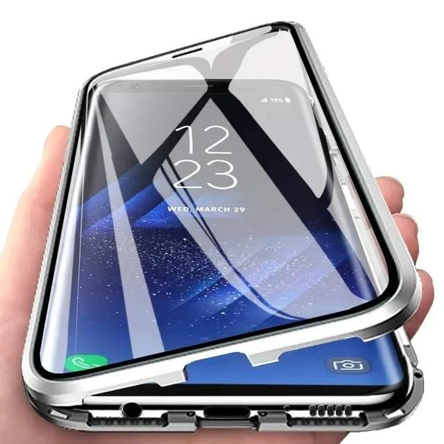 Полная защита Металлический магнитный чехол для Samsung A57/37/17/56/36/26/16/55/35/25 S26 ULtra s25 plus s24 Двусторонний стеклянный чехол