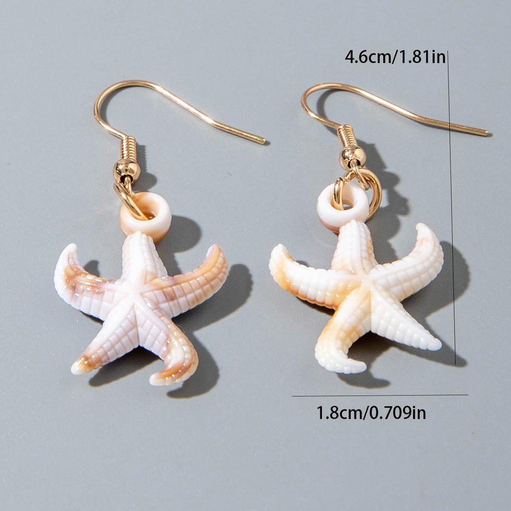 Exquisite Compact Beach Vacation Style Acrylic Starfish Shell Pendant Earrings for Women Jewelry Gifts, Daily Matching Earrings