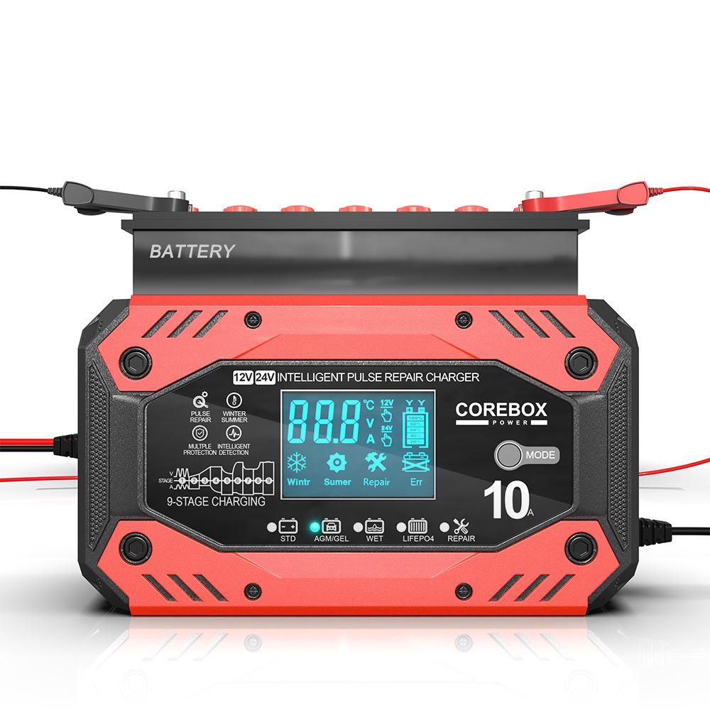 Автомобильное зарядное устройство, полностью автоматическое 12 В/24 В, интеллектуальное импульсное ремонтное зарядное устройство для быстрой зарядки для AGM LFP GEL WET свинцово-кислотное