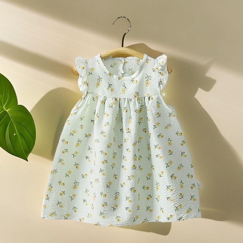 Girl Summer Dress Cotton Blend Floral Princess A Line Outfit For Toddler Girls