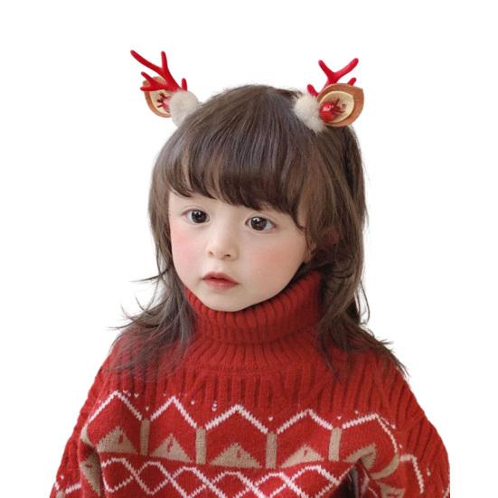 1 пара женских заколок для волос с мультяшным декором из рога, противоскользящая нержавеющая сталь, легкий плюшевый шарик, декор в рождественском стиле, новогодний праздничный подарок для девочек, заколки для волос