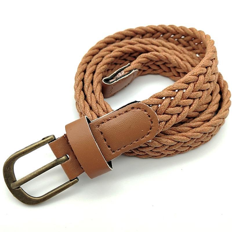Ladies Universal All-match Waist Belts Solid Color Leather Stretch Woven Thin Belt