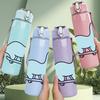 1PC Simple Baby Dinosaur Doodle Print 750ml Color Plastic Sports Water Bottle Leakproof Flip Straw Lid Suitable for Sports Office Home Use
