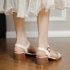 Летние новые сандалии женские шаг на дерьмо ощущение средний каблук толстый каблук ремешок с пряжкой на одно слово римские туфли носить праздничная повседневная пляжная обувь