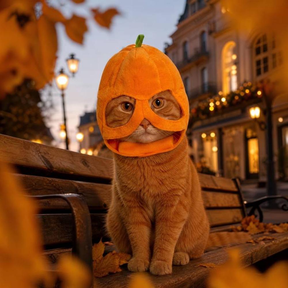 Soft Cat Pumpkin Hat 3D Pet Halloween Costume Creative Halloween Pet Headgear Fall Costume