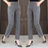 Summer High Waist Straight Pants for Women Plus Size Classic Elastic Waist Cotton Linen Trousers