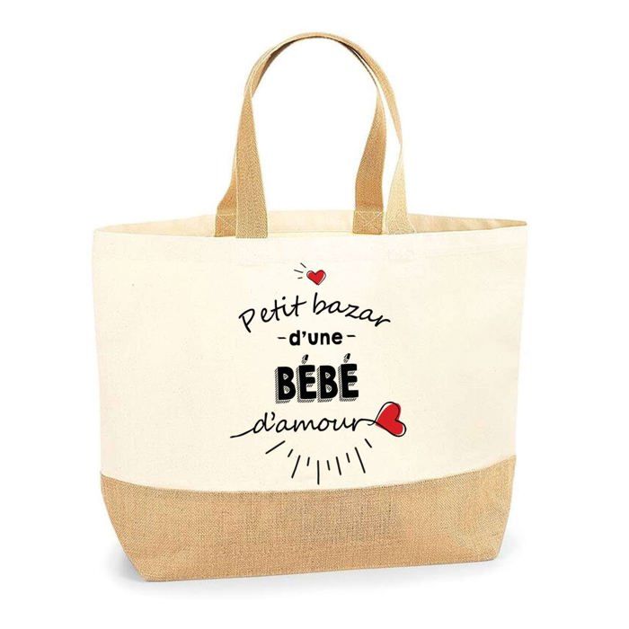 Cabas de plage - PLANETEE - Petit Bazar Bébé d'Amour Femme - Jute naturel - Imprimé multicolore - Fabriqué en France