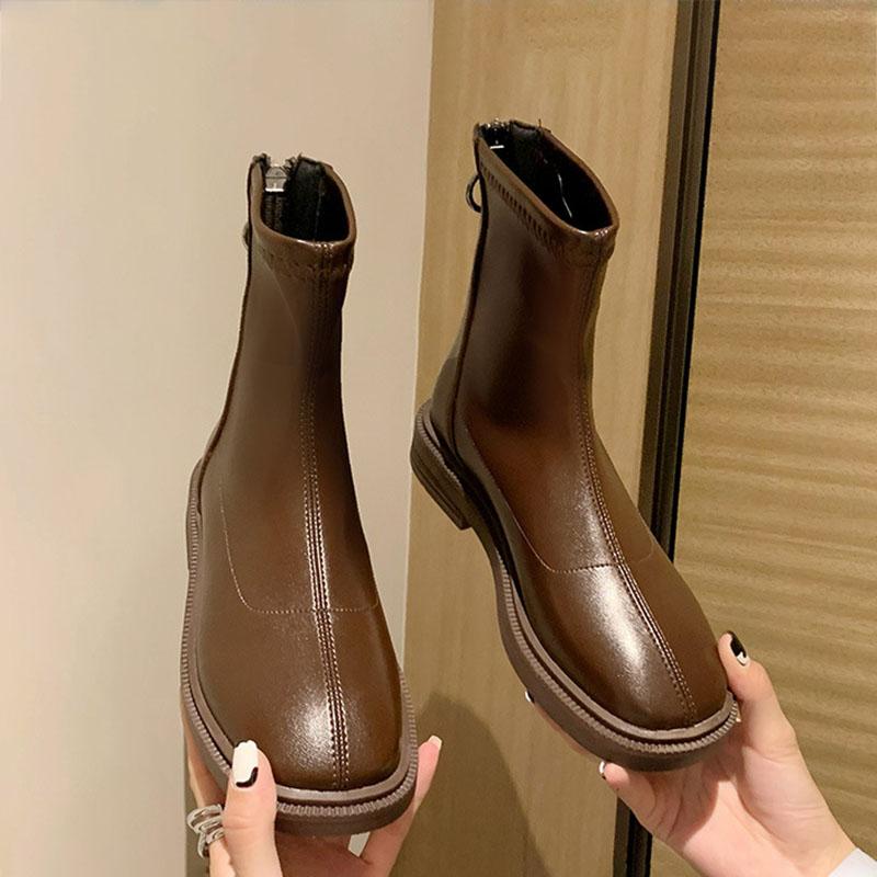 Модные женские ботильоны осень 2024 новые короткие сапоги из искусственной кожи на платформе женские плоские круглые носки на молнии белые сапоги Botas De Mujer