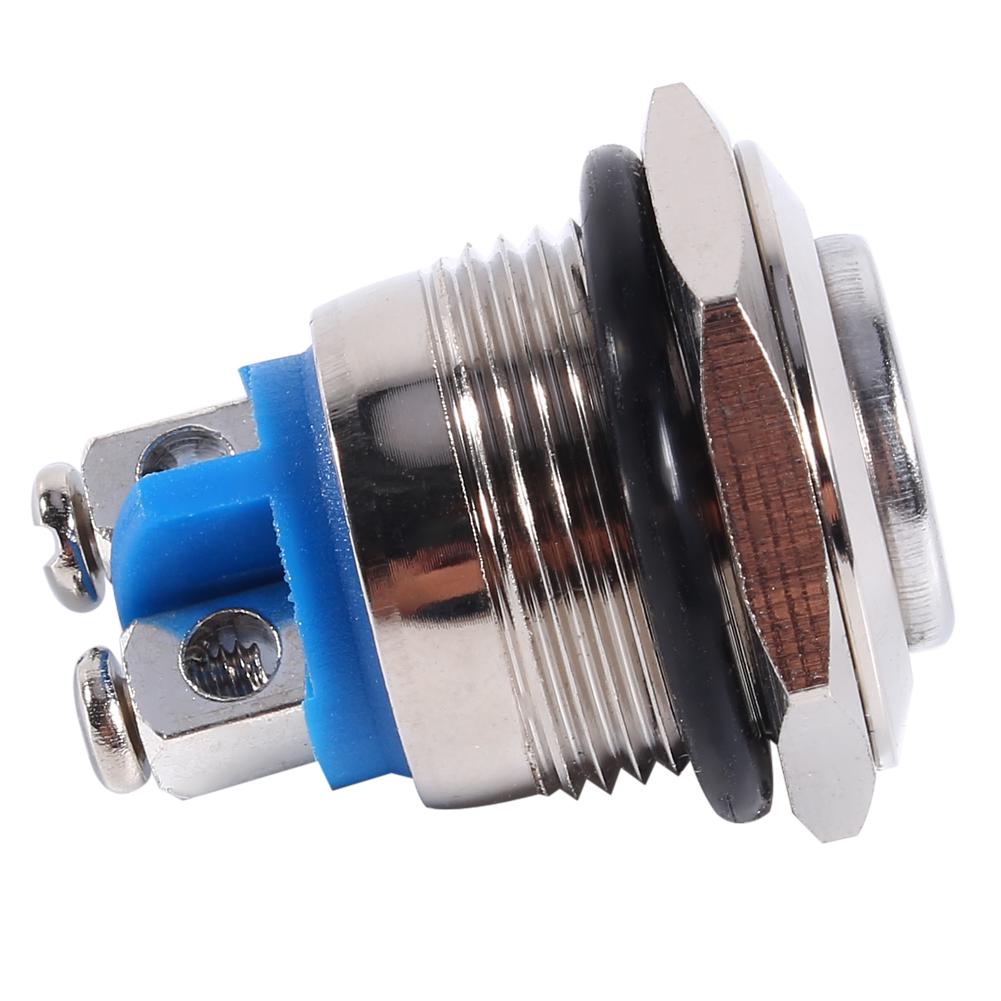 12V 16mm Car Waterproof Momentary Metal Push Button ON OFF Horn Switch Silver High Flush Switch Start