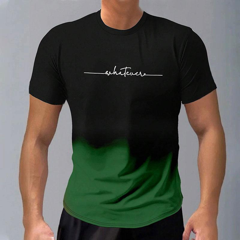 Trendy Short-Sleeved Gradient Letter 3D Printed Round Neck Casual Men's T-Shirt Clothing Spring And Autumn Sports Tops