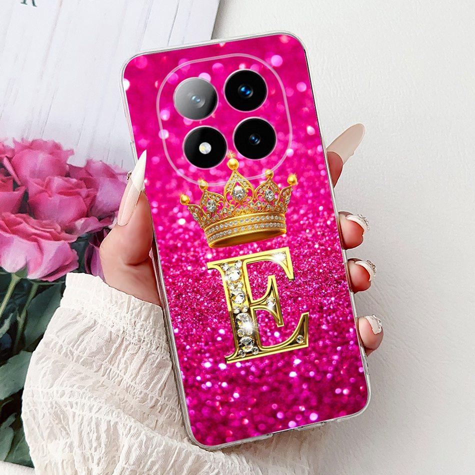 For Xiaomi Redmi Note 14 Pro Plus Fashion Crown Initial Letter Phone Case For Redmi Note14 4G 5G Note 14Pro Soft Silicone Cases