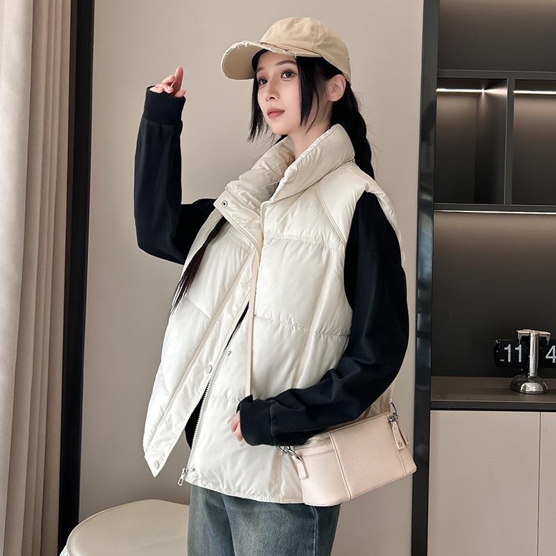 Sleeveless cotton clothes women's new European and American cotton vest women's short stand-up collar down cotton thermal cotton vest vest vest