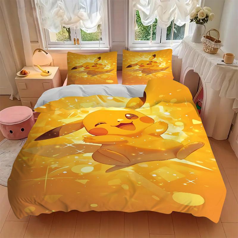 Pikachu Sparkle Adventure Print 3Pcs Bedding Setduvet Cover With 2 Bedropillowcase Home Birthday Gift