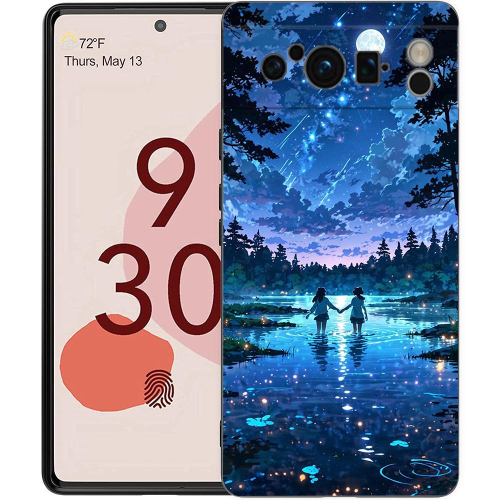 Роскошный чехол из ТПУ для Google Pixel 9 8 8A 7 7A 6 Pro XL 6A 5G Мультяшный Небо Черный Мягкая задняя крышка