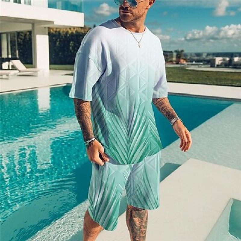 Муж. Шорты Комплект рубашки Футболка Инвентарь Графика Тропические растения Круглый вырез Одежда 3D-принт На открытом воздухе Повседневные С короткими рукавами 3D-принт 2 предмета