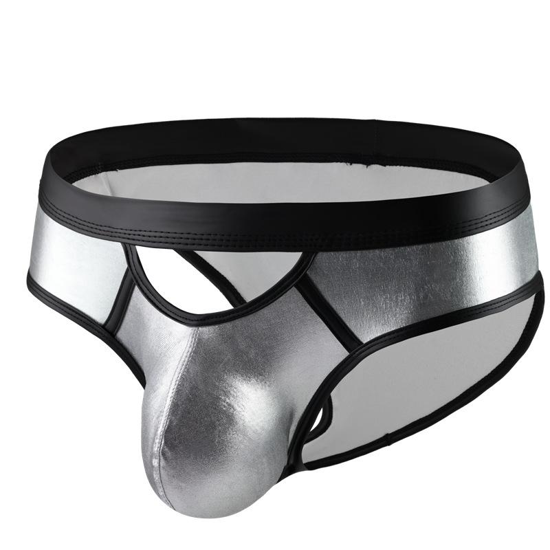 Мужское сексуальное нижнее белье Эротика для пениса Искусственная кожа Смешные трусы Открытая промежность Карман для мужчин Трусы Гей трусы