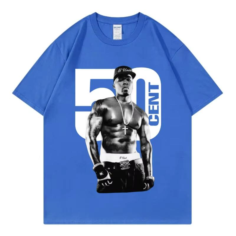 Графические футболки рэпера 50 Cent Мужская мода Хип-хоп Винтажные футболки с коротким рукавом Женские летние 100% хлопок Оверсайз футболки
