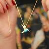 Huitan Blue Green Enamel Bird Necklace for Women  Color Gold Plated Cute Bird Pendant Necklace Gift Unique Wedding Jewelry
