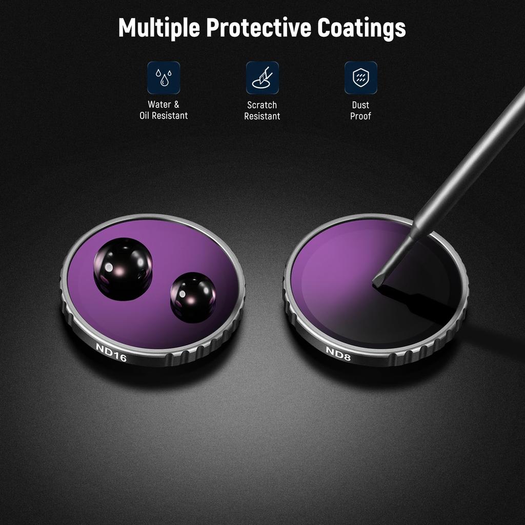 NEEWER ND Filter Kit GO 3S Exclusive 4 Pieces Action Camera Filter Neutral Density Filter HD Optical Alloy Frame FLB01 (ND8/ND16/ND32/ND64)