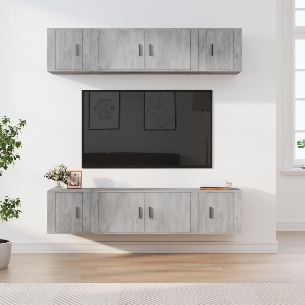 6 Piece TV Cabinet Set Concrete Grey Particleboard