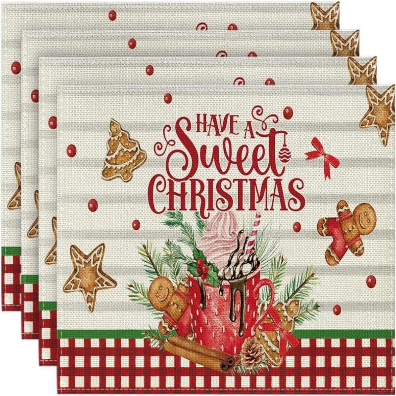 Набор из 4 салфеток и подставок, рождественские коврики для ужина с Санта-Робином, снеговиком и оленями